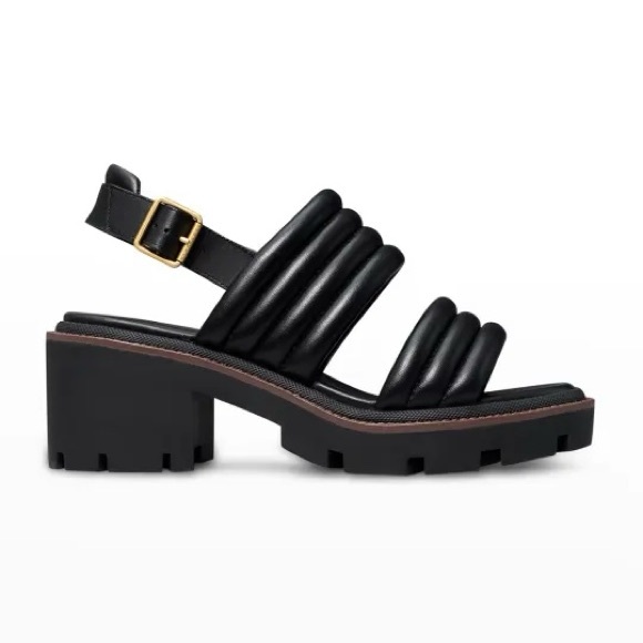 NEW Tory Burch Lug Sole Heeled Sandals (Sz 9) Quilted Leather Slingback Black - Picture 2 of 13